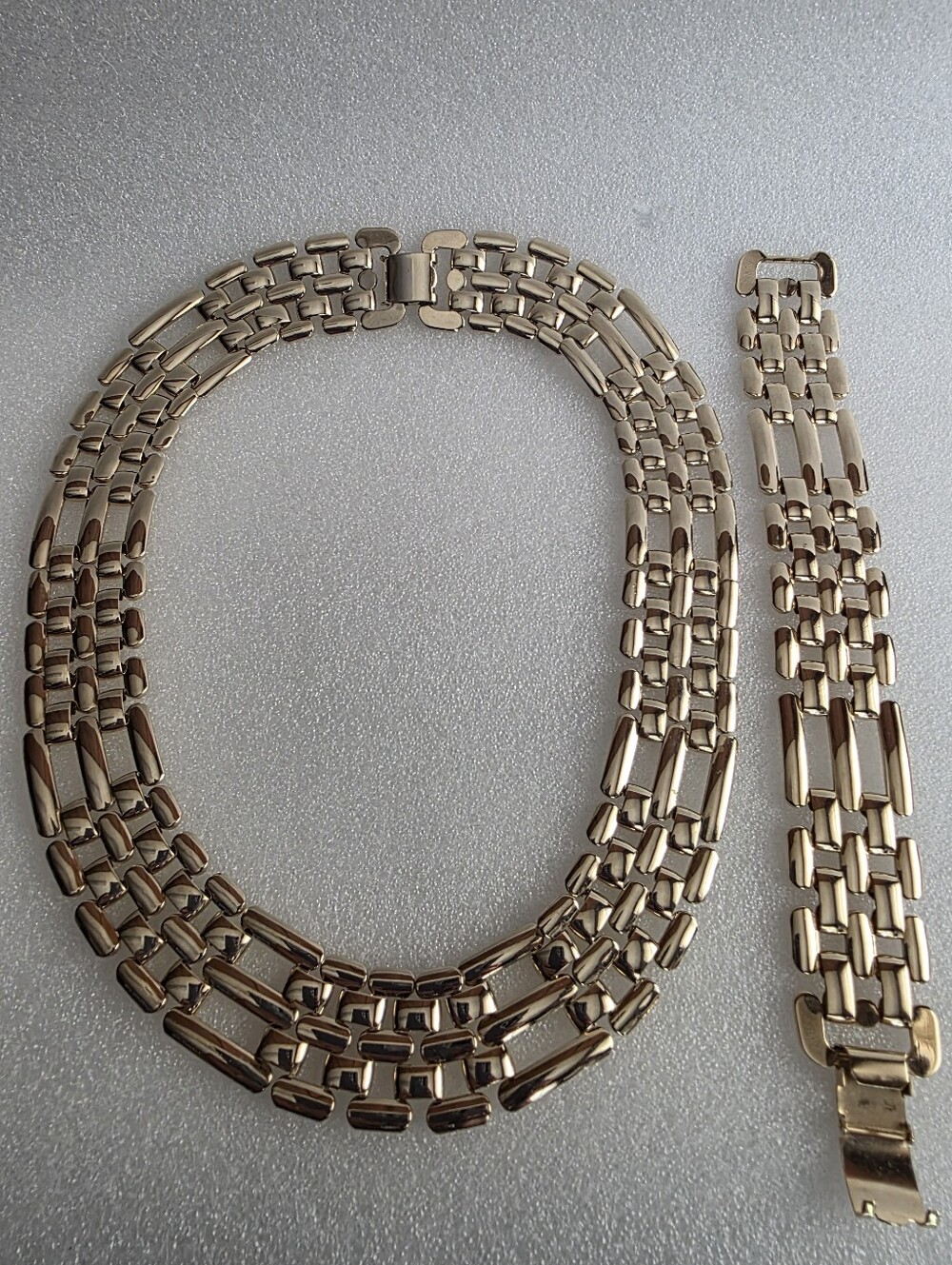 VTG Heavy Gold REVERSIBLE Statement Necklace & Bracelet Set - 2 Looks in 1!